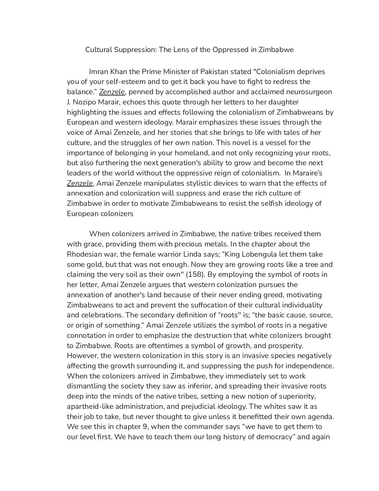 Preview image for Zenzele Analytic Paper, Cultural Suppression: The Lens of the Oppressed in Zimbabwe